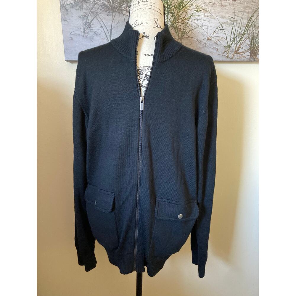 Michael Kors Men's size XL black full zip up cardigan wool blend sweater